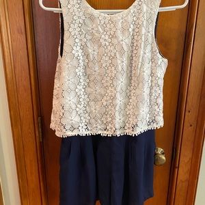 White and blue boutique romper